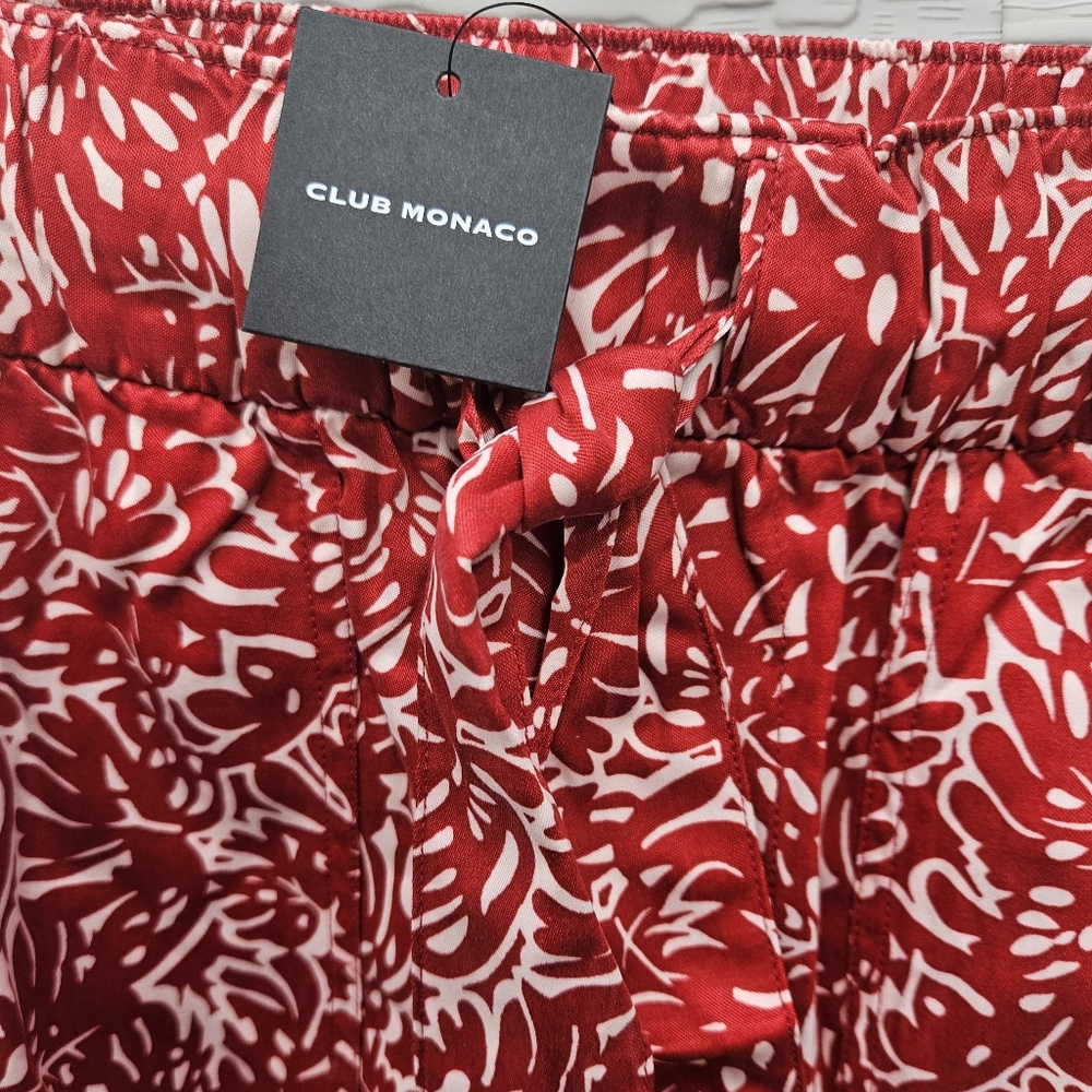 Club Manaco Designer Belted Pants Cherry White Silky Cream Pockets Flare M NWT
